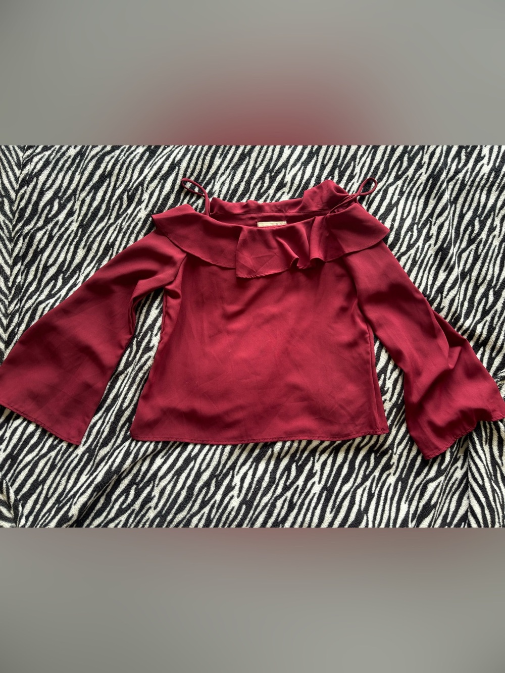 Women's Burgundy Off-Shoulder Ruffle Blouse
